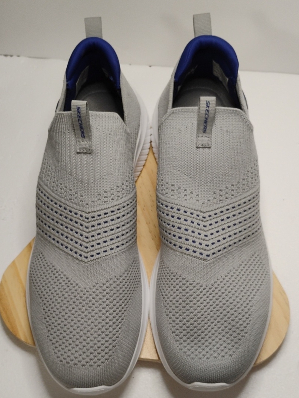 Skechers Men's Slip-On Athletic Sneakers in Light Gray with Navy Lining
